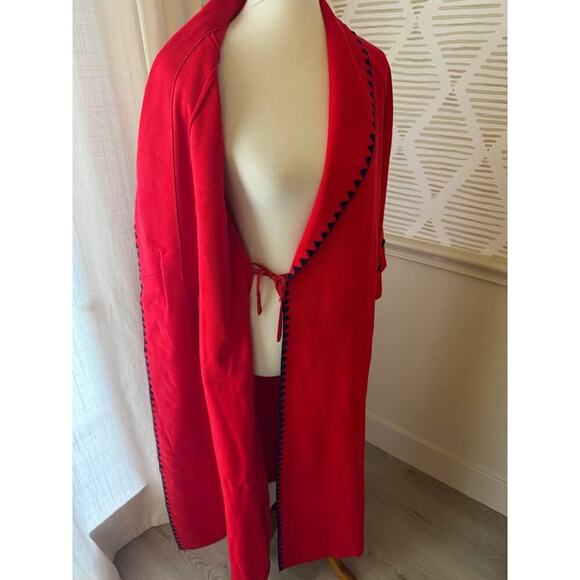 Isetan Japan Vintage Women’s Red & Navy Ric Rac Full Length Jacket - Picture 8 of 10